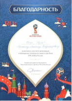 Благодарность Оргкомитета Чемпионата мира по футболу FIFA 2018 в России